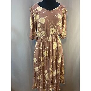 Calista Womens M Floral Rayon Midi Dress Boho Casual Bohemian Festival Fairy